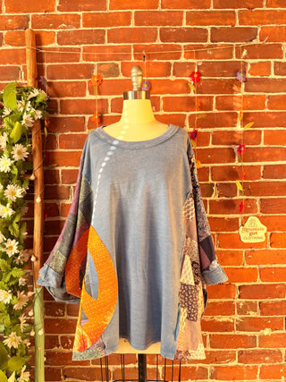 OOAK Autumn Collection - Upcycled Peace Sign Patch Patchwork Poncho Style Top ☮️