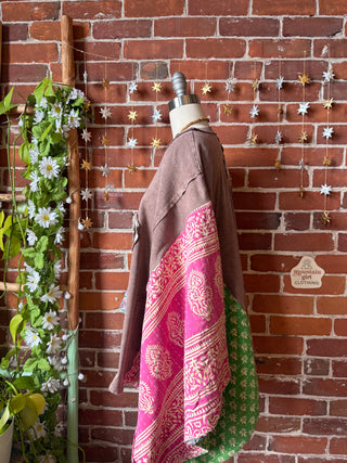 OOAK Winter Collection - Upcycled Flower Patchwork Kantha Poncho Top 🌼