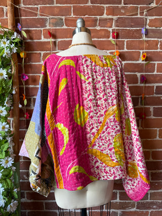 Cosmic Drift Reversible Kantha Poncho Top