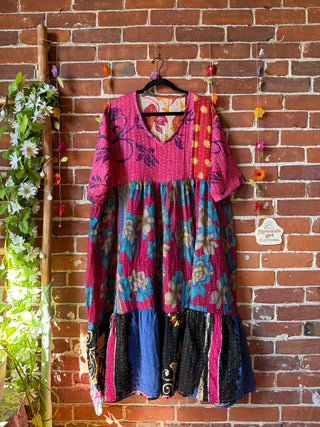 Coffee In The Morning Kantha Dress - Fits up to 3X - 100% Cotton- Fair Trade Made