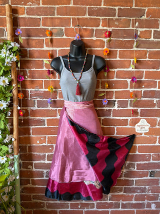 Size Small-Large Reversible Upcycled Sari Silky Wrap Skirt - Fair Trade Made