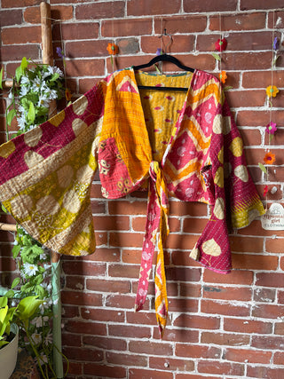 Plus Size Nova Kantha Bell Sleeve Wrap Top- 100% Cotton - Fair Trade Made