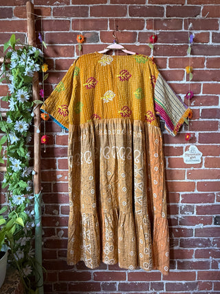 Coffee In The Morning Kantha Dress - Fits up to 3X - 100% Cotton- Fair Trade Made