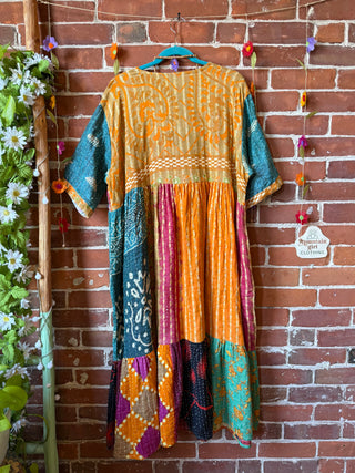 Coffee In The Morning Kantha Dress - Fits up to 3X - 100% Cotton- Fair Trade Made