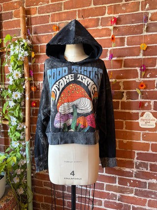 Good Things Take Time Mushroom Cropped Hoodie Sweatshirt - Fair Trade Made - 100% Cotton