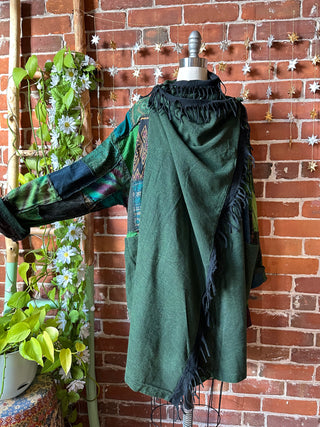 Green Juniper Patchwork Fringe Jacket