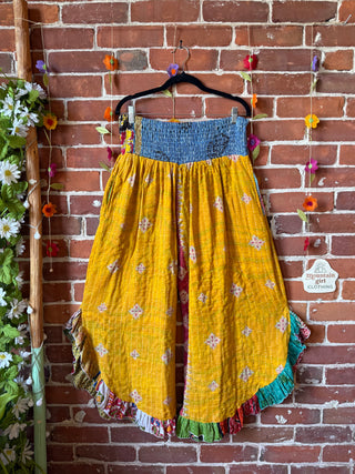 Coffee In The Morning Kantha Ruffle Wide Leg Lounge Pants - Fits up to 2X - Fair Trade Made