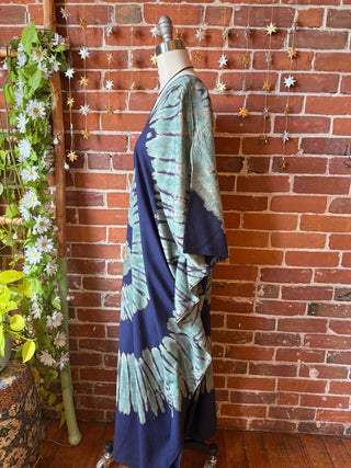 Laila Autumn Spiral Tie Dye Kaftan Dress - indigo/green