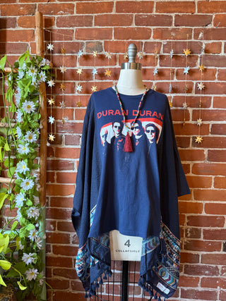 OOAK Winter Collection- Upcycled Duran Duran Tour Embroidered Navy Poncho
