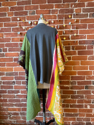 Upcycled Dolly Parton Inspired Hi Lo Kantha Poncho Top