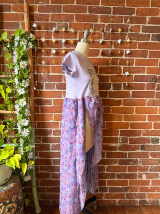 OOAK Winter Collection - Size XS Grateful Dead Inspired Upcycled Floral Flowy Ruffle Long Side Split Tee