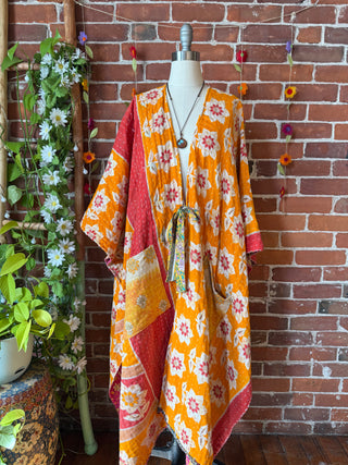 OOAK Autumn Collection-Reversible Stardust Kantha Ruana Jacket With Pockets