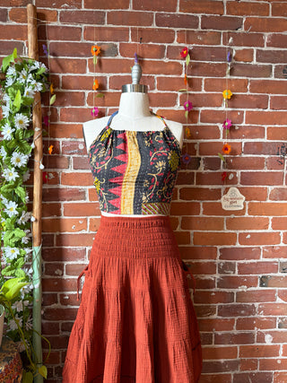 In Bloom Reversible Kantha Halter Top - 100% Cotton - Fair Trade Made - “Plus” Size