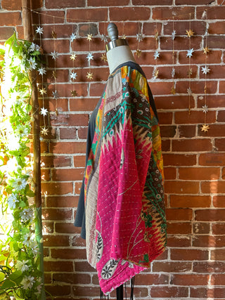 OOAK Winter Collection - Upcycled Pearl Classic Rock Inspired Kantha Bell Sleeve T-shirt