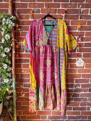 Coffee In The Morning Kantha Dress - Fits up to 3X - 100% Cotton- Fair Trade Made