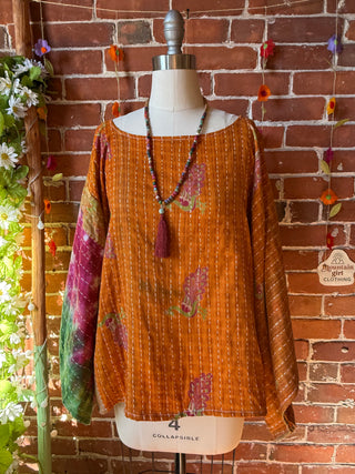OOAK Autumn Collection - Reversible Cosmic Drift Kantha Poncho Top - 2 Tops in 1