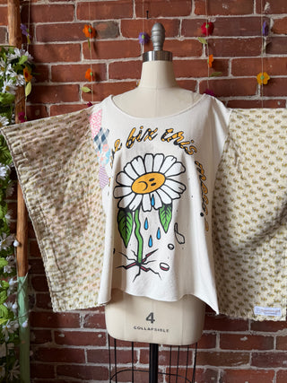 OOAK Summer Collection- Upcycled Lets Heal The Roots Cropped Kantha Poncho Tee