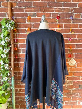 OOAK Autumn Collection- Upcycled Ice Cube Inspired Embroidered Poncho Tee