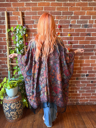 Wildflower Goddess Flowy Woven Fringe Kimono Ruana - Made In Canada
