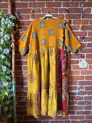 Coffee In The Morning Kantha Dress - Fits up to 3X - 100% Cotton- Fair Trade Made