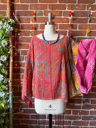 OOAK Summer Collection - Reversible Cosmic Drift Kantha Poncho Top with Luna Butterfly- 2 Tops in 1