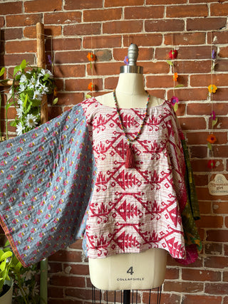 OOAK Summer Collection - Reversible Cosmic Drift Kantha Poncho Top - 2 Tops in 1