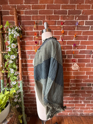 OOAK Autumn Collection - Grateful Dead Inspired Denim Mosaic Patchwork Cocoon Shawl