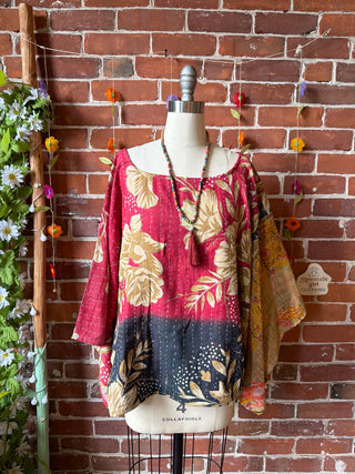OOAK Spring Collection - Reversible Cosmic Drift Kantha Poncho Top - 2 Tops in 1!