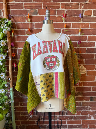 OOAK Autumn Collection- Size Large Upcycled Harvard Cropped Hybrid Tshirt Sweatshirt Top
