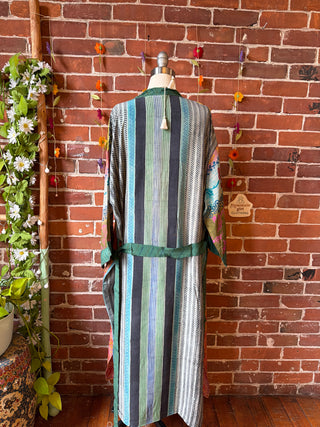 Summer Dreams 100% Sari Silk Robe Kimono w/ Pockets + Belt - Fair Trade Made