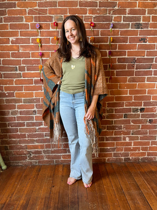 The Softest Farmers Market Fringe Poncho - Brown/Orange/Teal