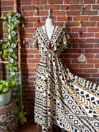 Size Small-Medium Meadow Mosaic 100% Cotton Short Sleeve Dress - Fair Trade Made