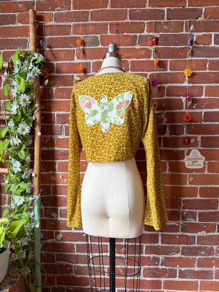 OOAK Summer Collection- Upcycled Floral Burn Out Butterfly Wrap Top - Size Medium
