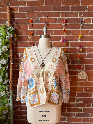 Bohemian Luna Butterfly Crochet Granny Square Sweater - Pink +Blue