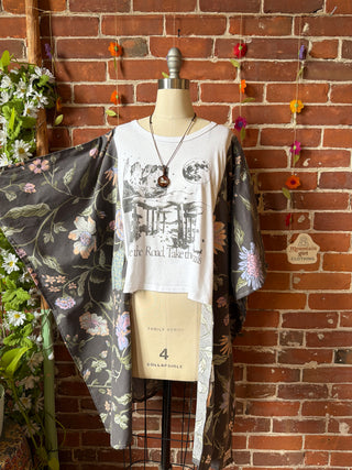 OOAK Summer Collection- Upcycled Take The Trails Floral Butterfly Patch Hi Lo Cropped Hybird Poncho