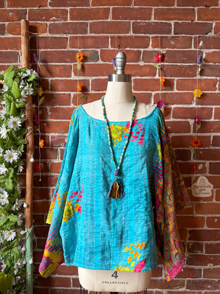 OOAK Summer Collection - Reversible Cosmic Drift Kantha Poncho Top - 2 Tops in 1