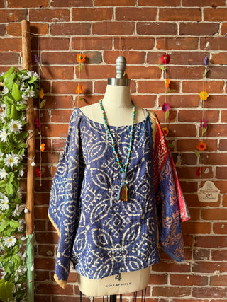 OOAK Summer Collection - Reversible Cosmic Drift Kantha Poncho Top - 2 Tops in 1