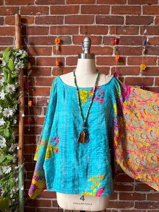 OOAK Summer Collection - Reversible Cosmic Drift Kantha Poncho Top - 2 Tops in 1