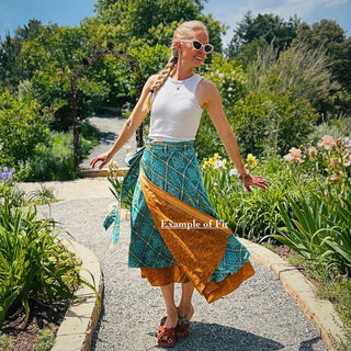 Size 2-12 Reversible Upcycled Sari Wrap Skirt - Tea Length