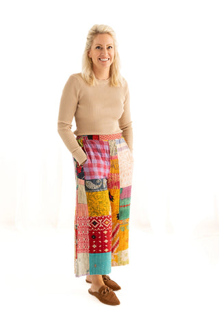 Winona Kantha Patchwork Cropped Wide Leg Pants