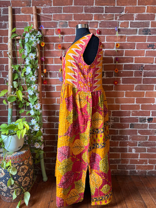 Plus Size Tall - Coffee In The Morning Kantha Sleeveless Dress With Pockets
