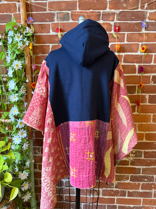 OOAK Autumn Collection- Upcycled Grateful Dead Inspired Kantha Poncho Hoodie