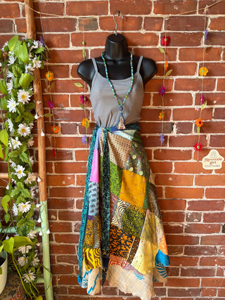 Reversible Upcycled Sari Silky Patchwork Wrap Skirt - Fair Trade Made