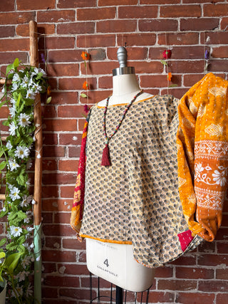 OOAK Summer Collection - Reversible Cosmic Drift Kantha Poncho Top - 2 Tops in 1
