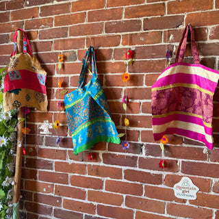 Pack of 3 - Mystery Print Recycled Sari Farmers Market Tote Bags