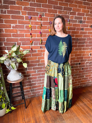 Free Size Festival Patchwork Spin Skirt - Greens