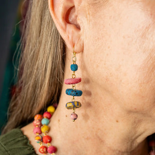 Dangling Button Kantha Earrings -Fair Trade Made- Final Sale