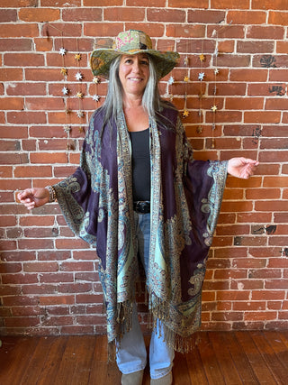 Turquoise + Purple Goddess Flowy Woven Fringe Kimono Ruana