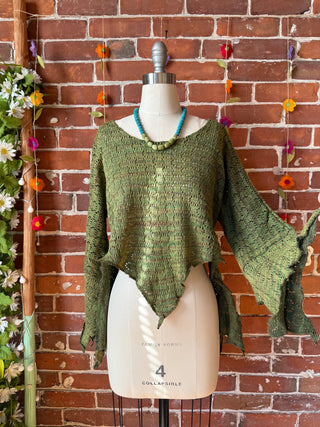 Moon Catcher Crochet Fairy Hem Bell Sleeve Cropped Top - 100% Cotton - Fair Trade Made