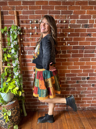 100% Cotton Boho Festival Patchwork Mini Skirt - Earth Tones
